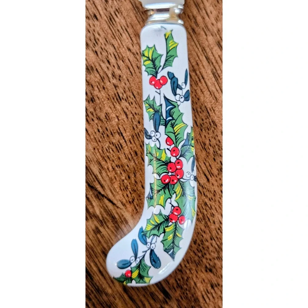 VTG Sheffield England Christmas Holly Berries Stainless Steel Cheese Knife Set